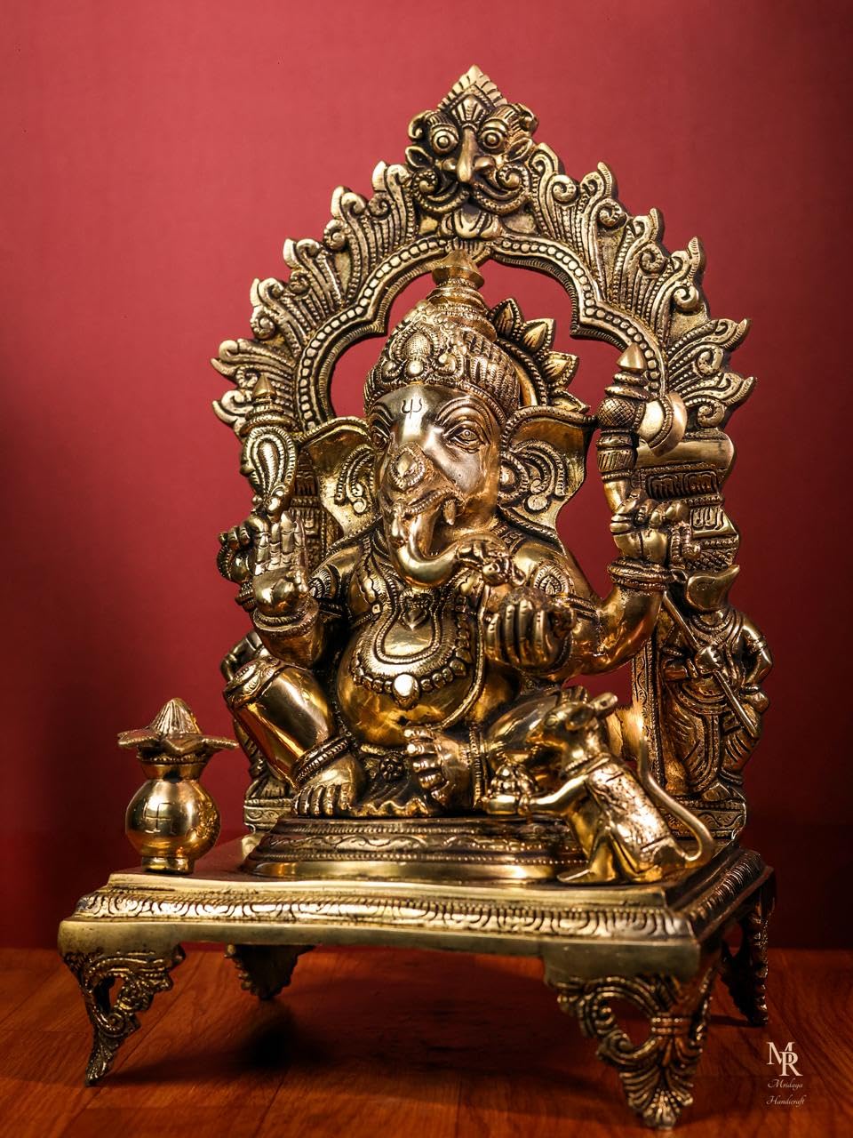 Brass Ganesha Statue With Mosaic, 43 Cm Brass Ganesh Statue, Ganpati Idol, Good Luck Gift For New Beginnings, House Warming Gift